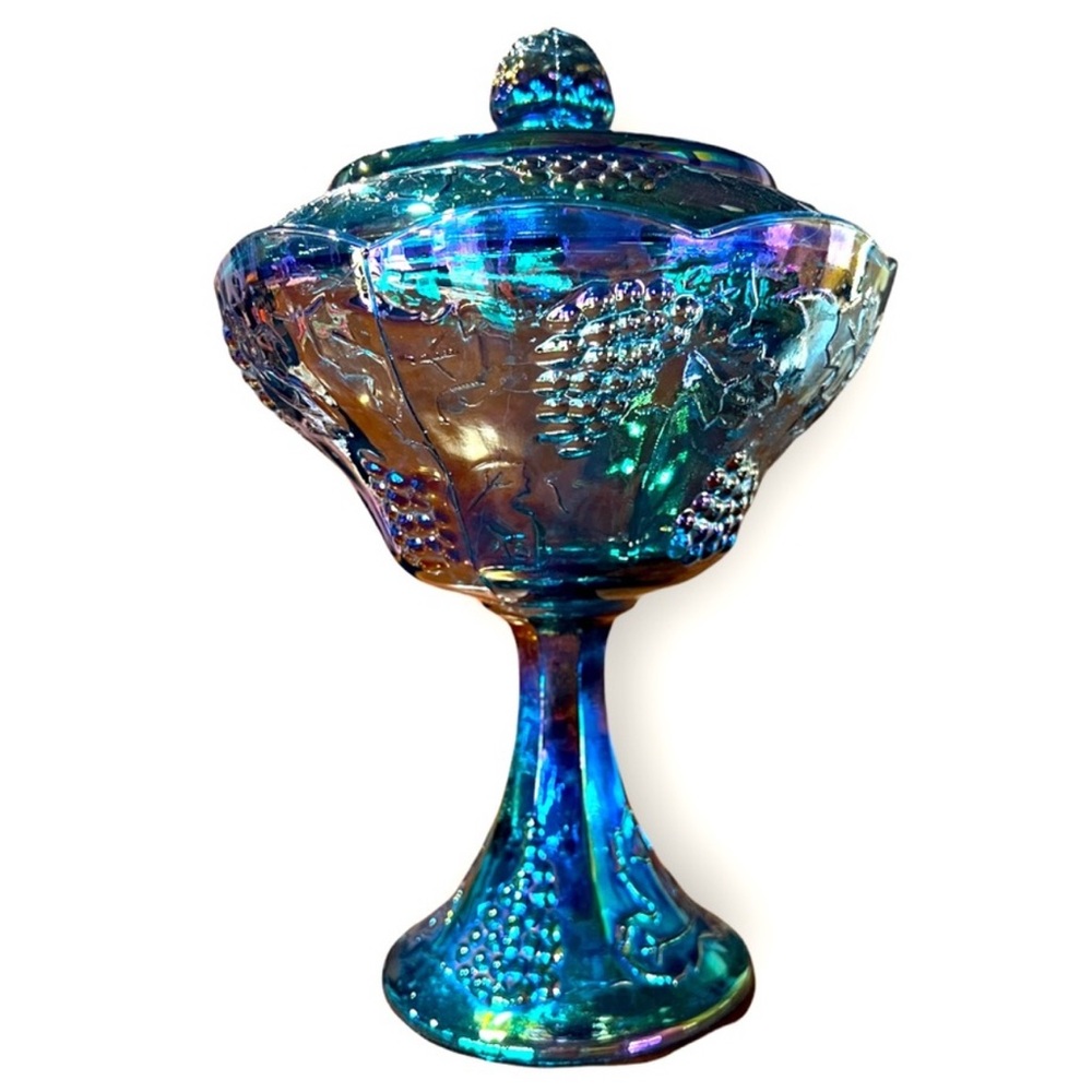 Vintage Indiana Glass ~ Harvest Grape 🍇 Blue 💙 Carnival Compote with Lid… - Picture 14 of 14